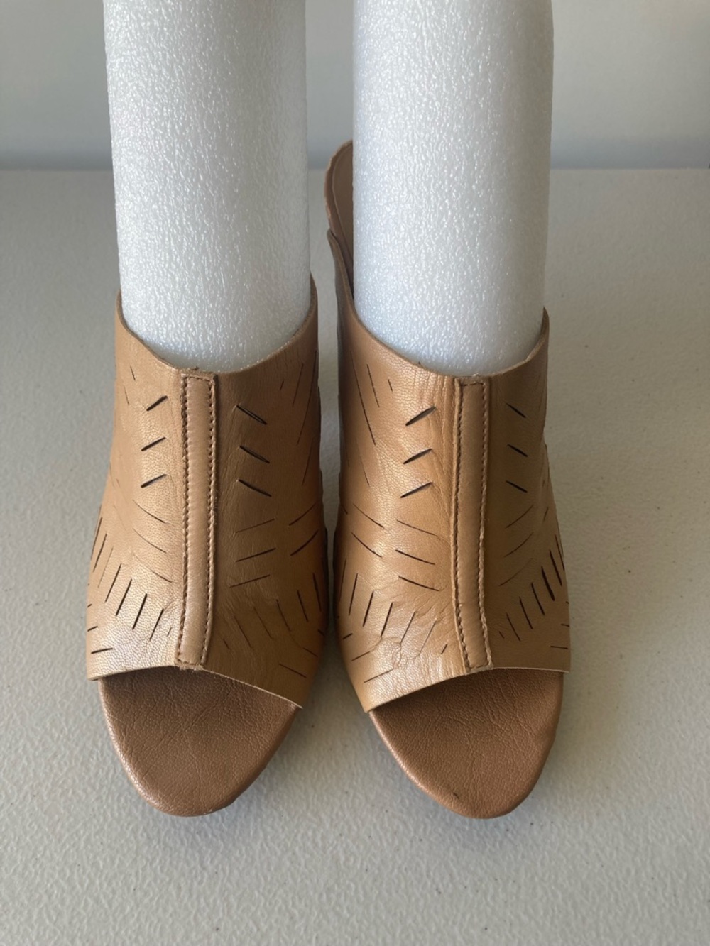 Report Signature Tan Laser-Cut Open-Toe Mules